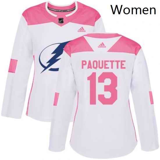 Womens Adidas Tampa Bay Lightning 13 Cedric Paquette Authentic WhitePink Fashion NHL Jersey